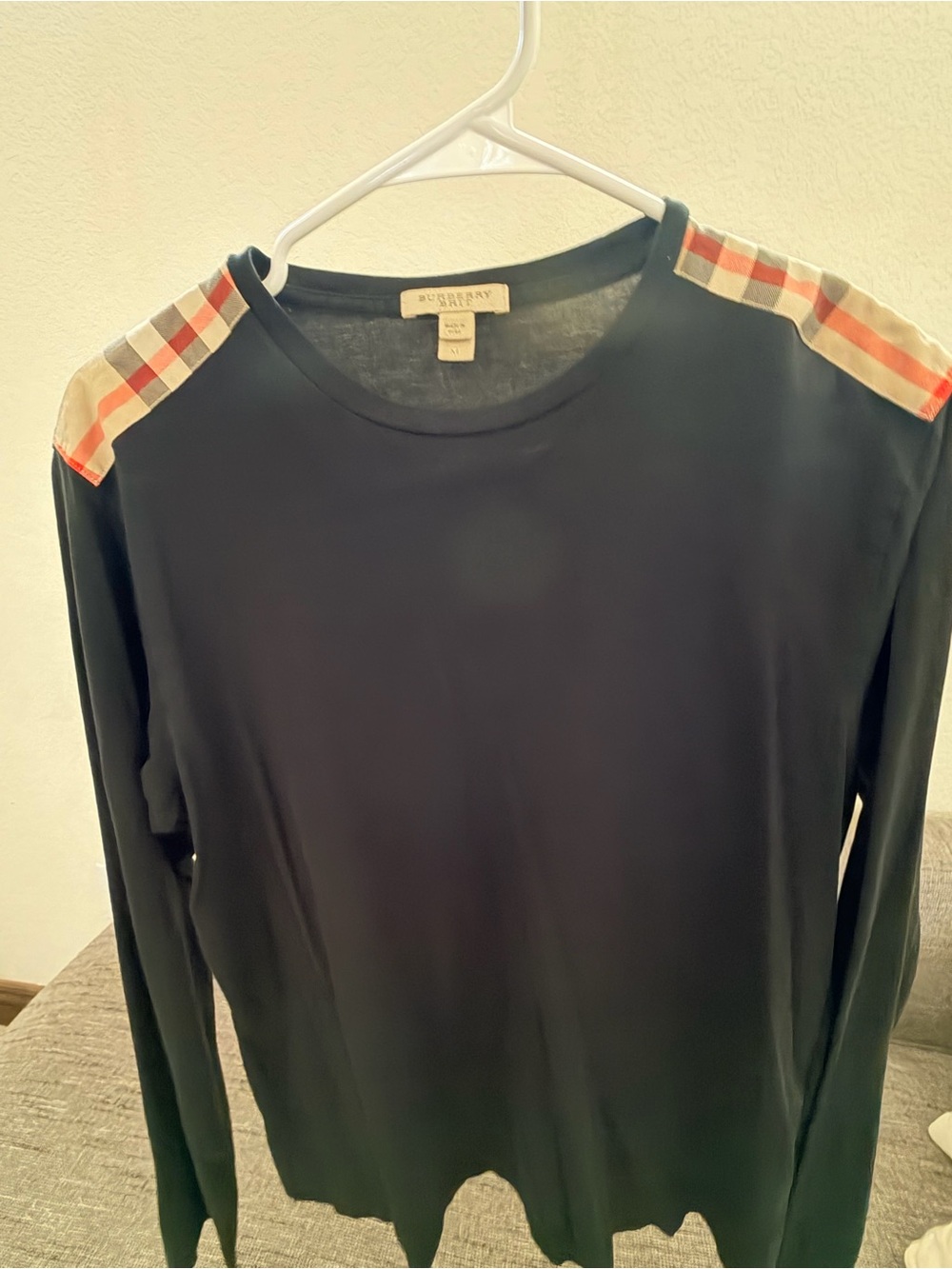 Vintage Burberry Black Long-Sleeve Top with Signature Check Shoulder Detail